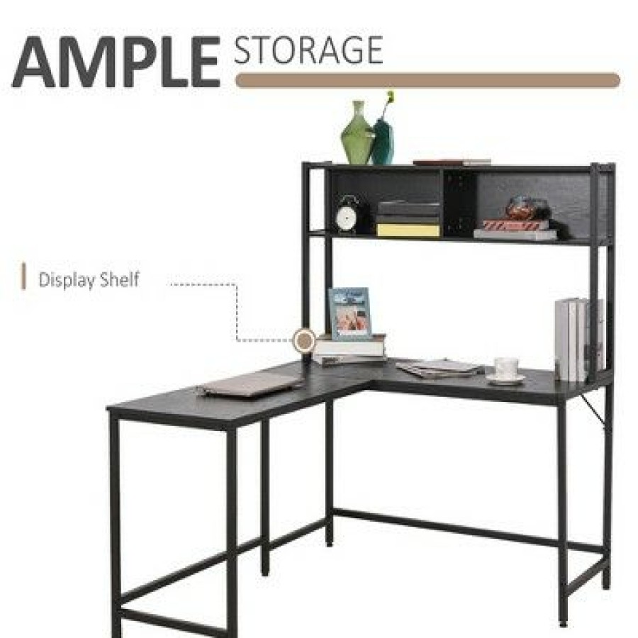 Executive Desks * | Homcom Metal Framed L-Shaped Computer Desk With Hutch And Storage Shelves