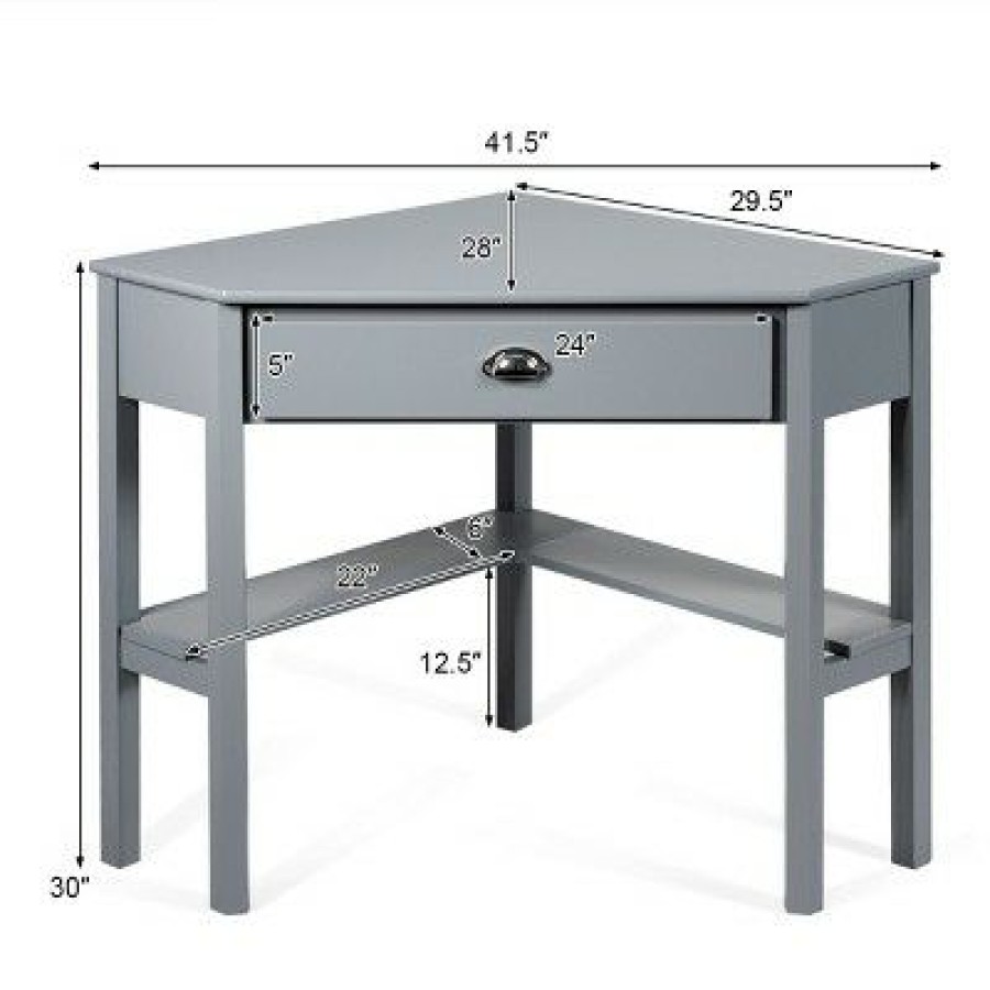 Corner Desks * | Costway Corner Computer Desk Laptop Writing Table Wood Workstation Home Office Furniture Gray