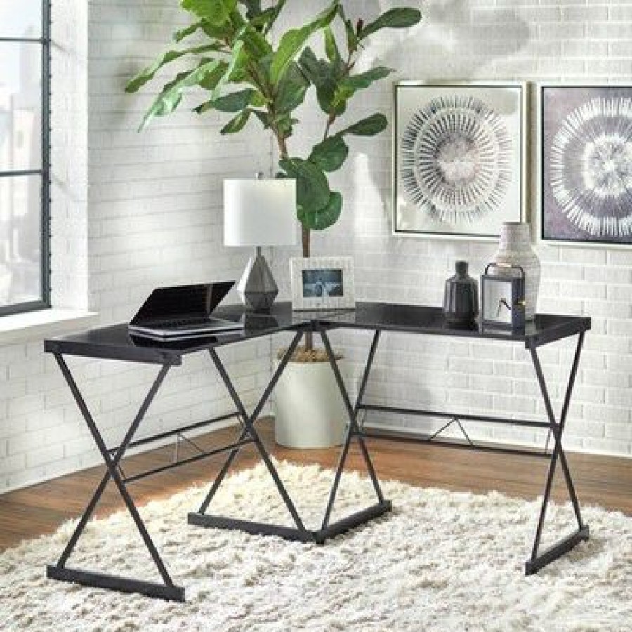 Computer Desks * | L Shaped Tempered Glass Desk Buylateral