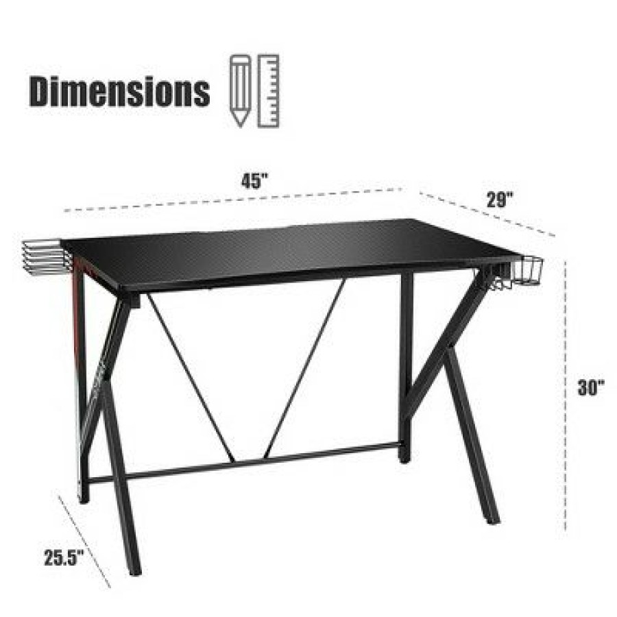 Computer Desks * | Costway K-Shaped Computer Gaming Desk 45 Racing Desk W/Cup Headphone Holder & Game Storage