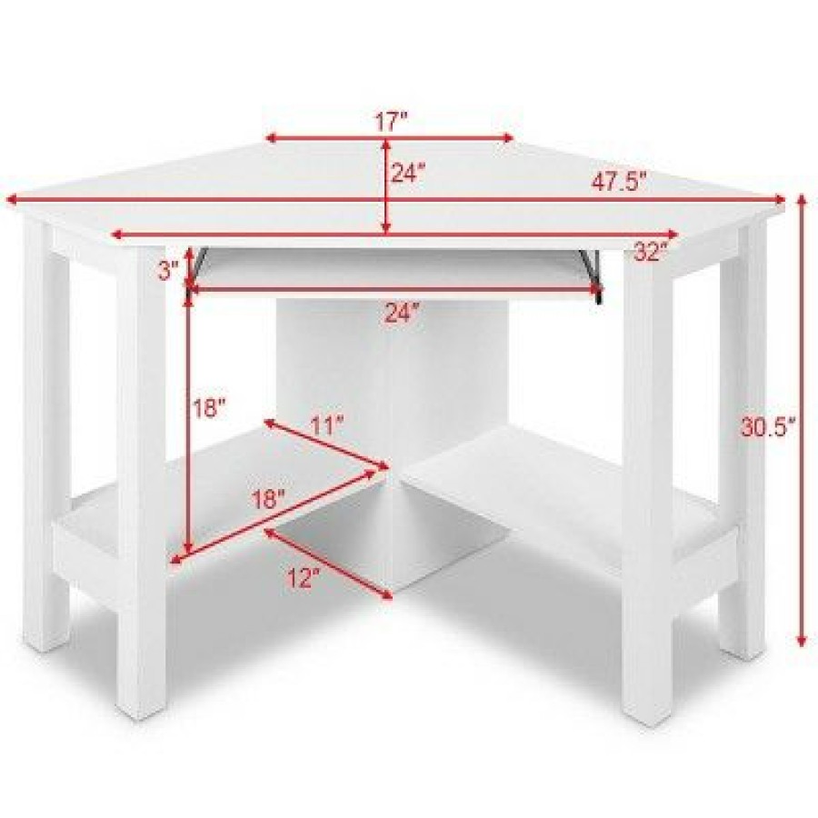 Corner Desks * | Costway Wooden Corner Desk With Drawer Computer Pc Table Study Office Room White