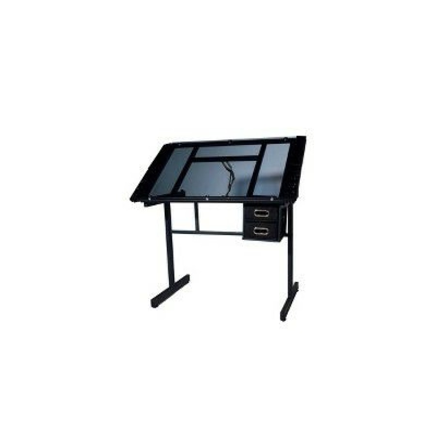 Drafting Tables * | Craft Station In Silver With Glass Black Onespace