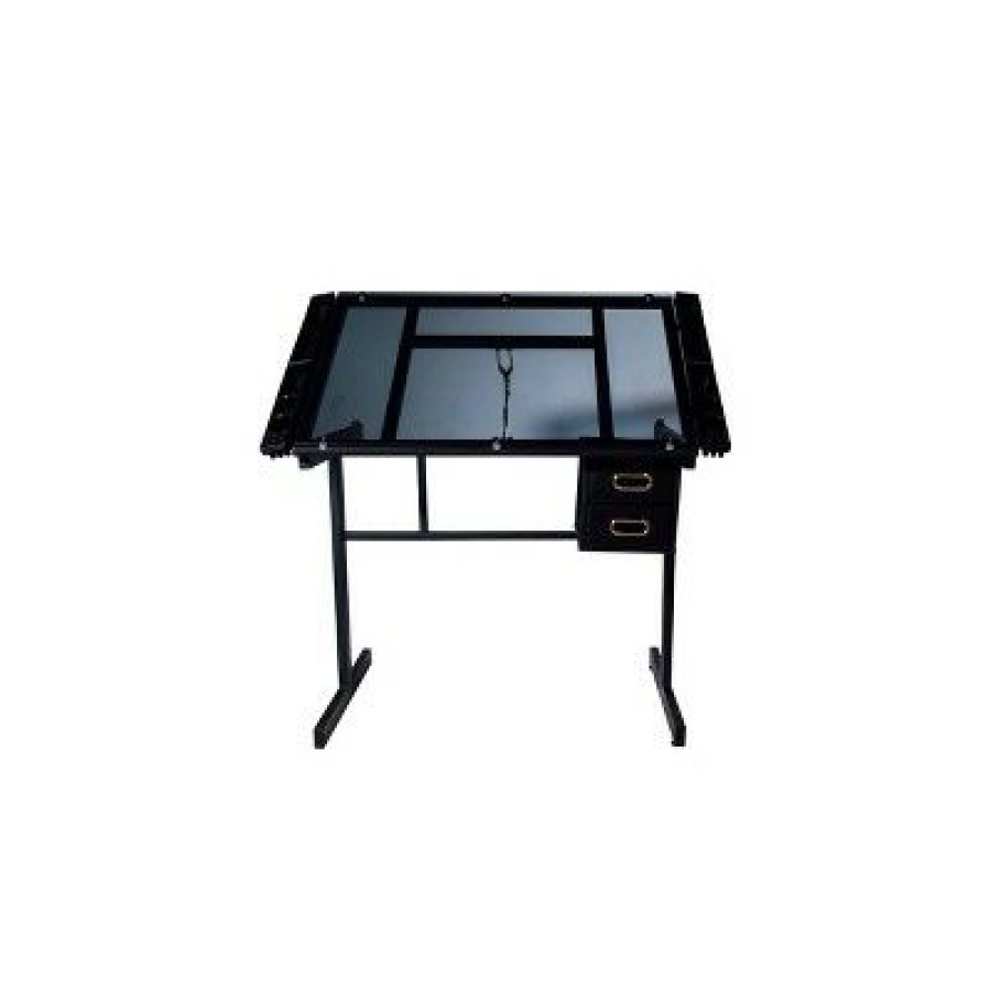 Drafting Tables * | Craft Station In Silver With Glass Black Onespace