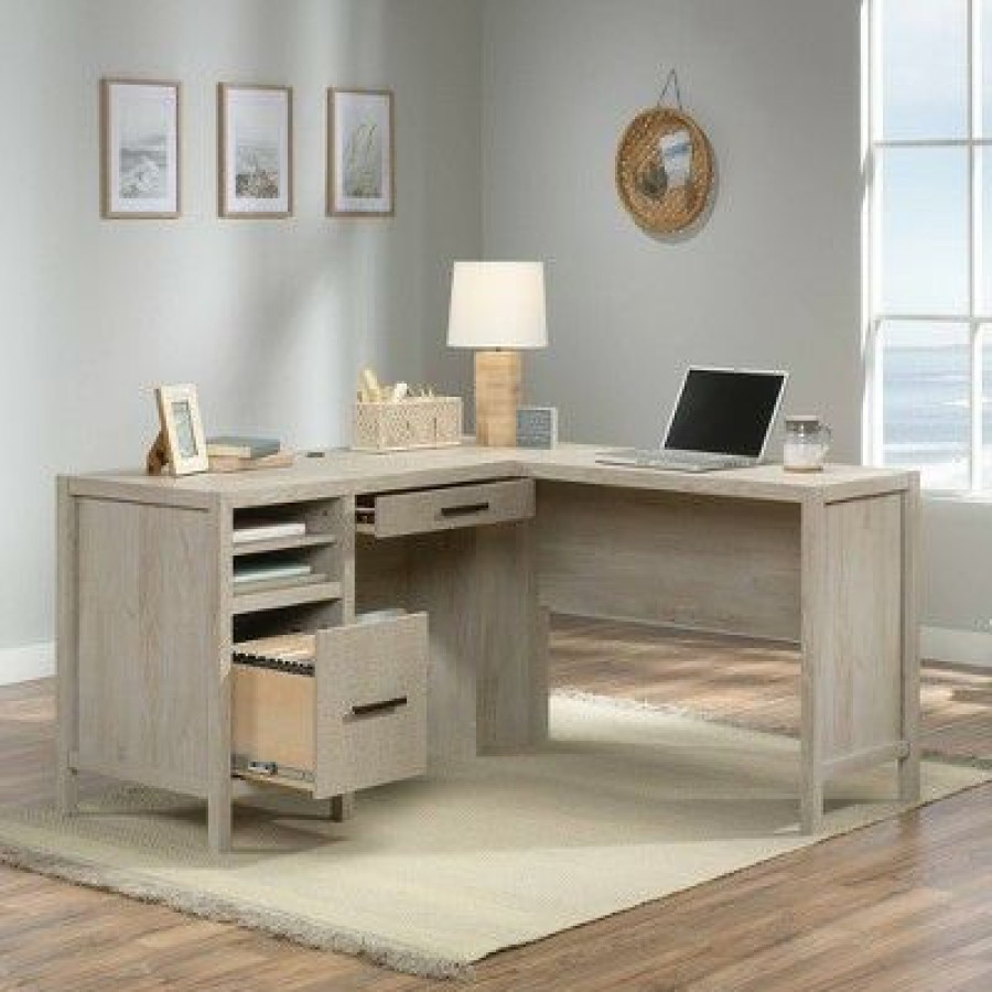 Executive Desks * | Pacific View L-Shaped Desk With Drawer Chalked Chestnut Sauder