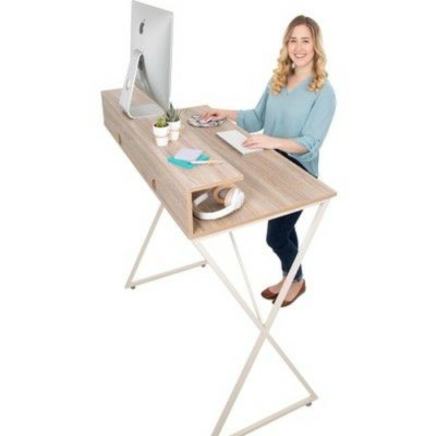 Executive Desks * | Joy Standing Desk 48" Stand-Up Workstation With Cubbies Wood Grain Finish Stand Steady