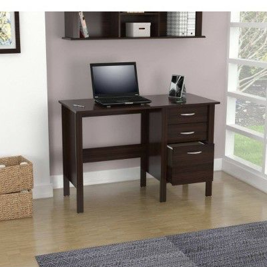 Executive Desks * | Writing Desk With 3 Drawers Espresso Inval