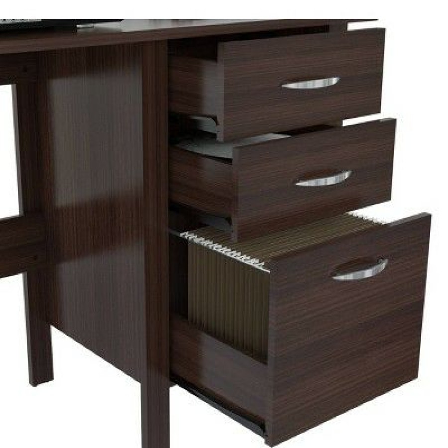 Executive Desks * | Writing Desk With 3 Drawers Espresso Inval