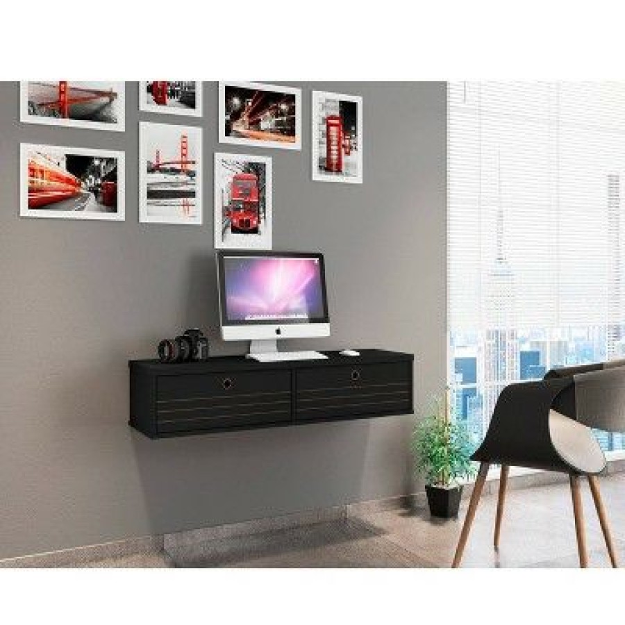 Executive Desks * | Liberty Floating Office Desk Black Manhattan Comfort