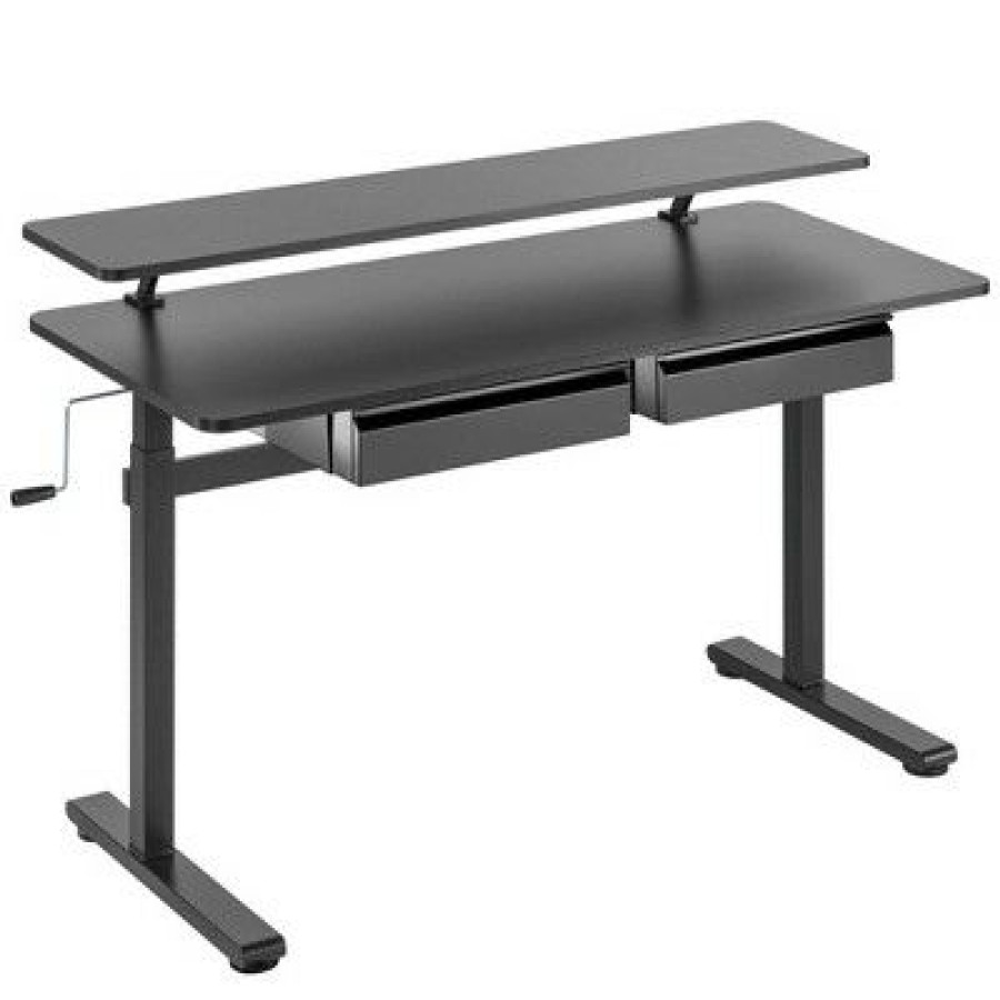 Executive Desks * | Tranzendesk Standing Desk With Clamp-On Shelf And 2 Drawers 55 Sit Stand Workstation With 55" Monitor Stand And Under Desk Drawers Stand Steady