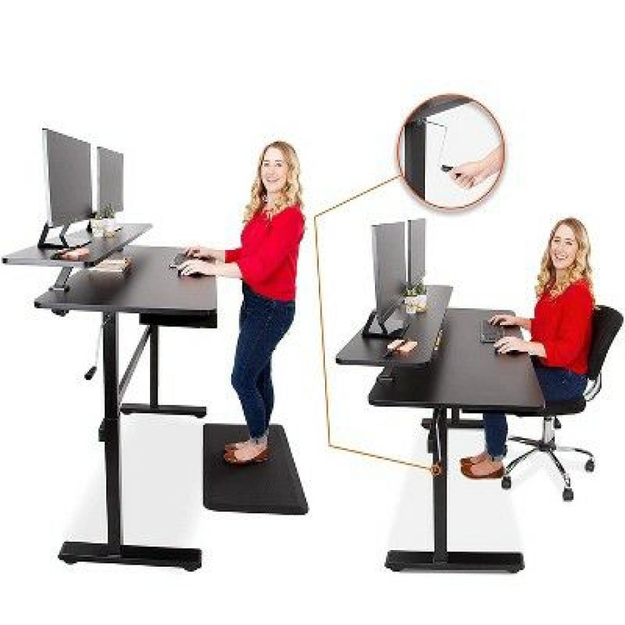 Executive Desks * | Tranzendesk Standing Desk With Clamp-On Shelf And 2 Drawers 55 Sit Stand Workstation With 55" Monitor Stand And Under Desk Drawers Stand Steady