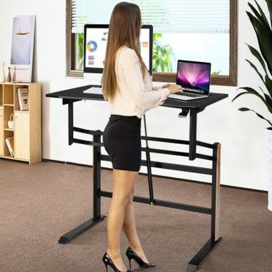 Executive Desks * | Costway Pneumatic Height Adjustable Standing Desk Sit To Stand Computer Desk Workstaion