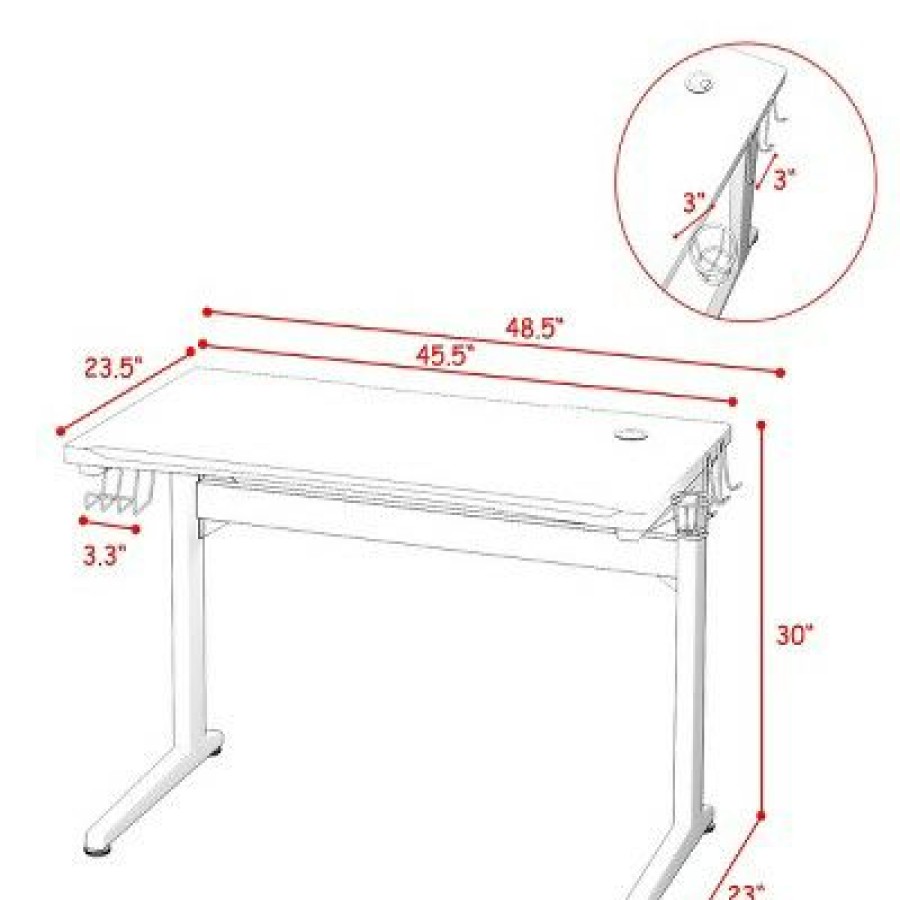 Computer Desks * | Costway Gaming Computer Desk Carbon Fiber Surface W/Mousepad Cup Holder Headphone Hook