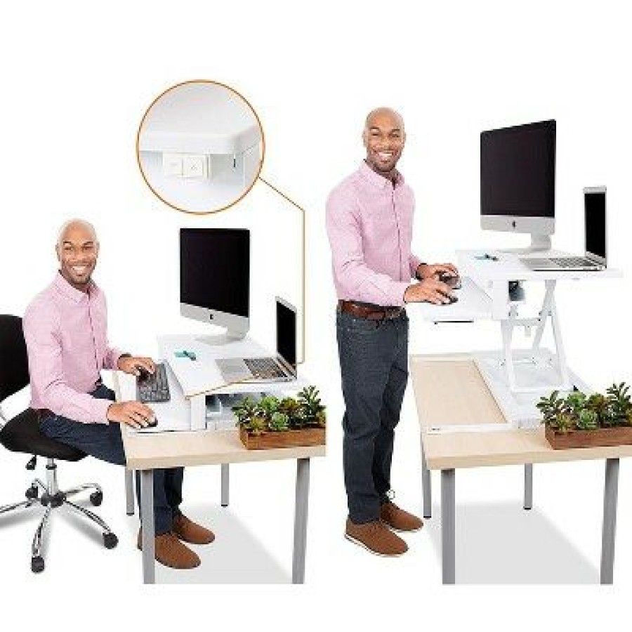 Executive Desks * | Flexpro Premier Electric Standing Desk Converter 36 Sit To Stand Workstation White Stand Steady