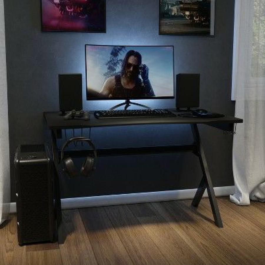 Computer Desks * | Flash Furniture Gaming Desk 45.25 X 29 Computer Table Gamer Workstation With Headphone Holder And 2 Cable Management Holes