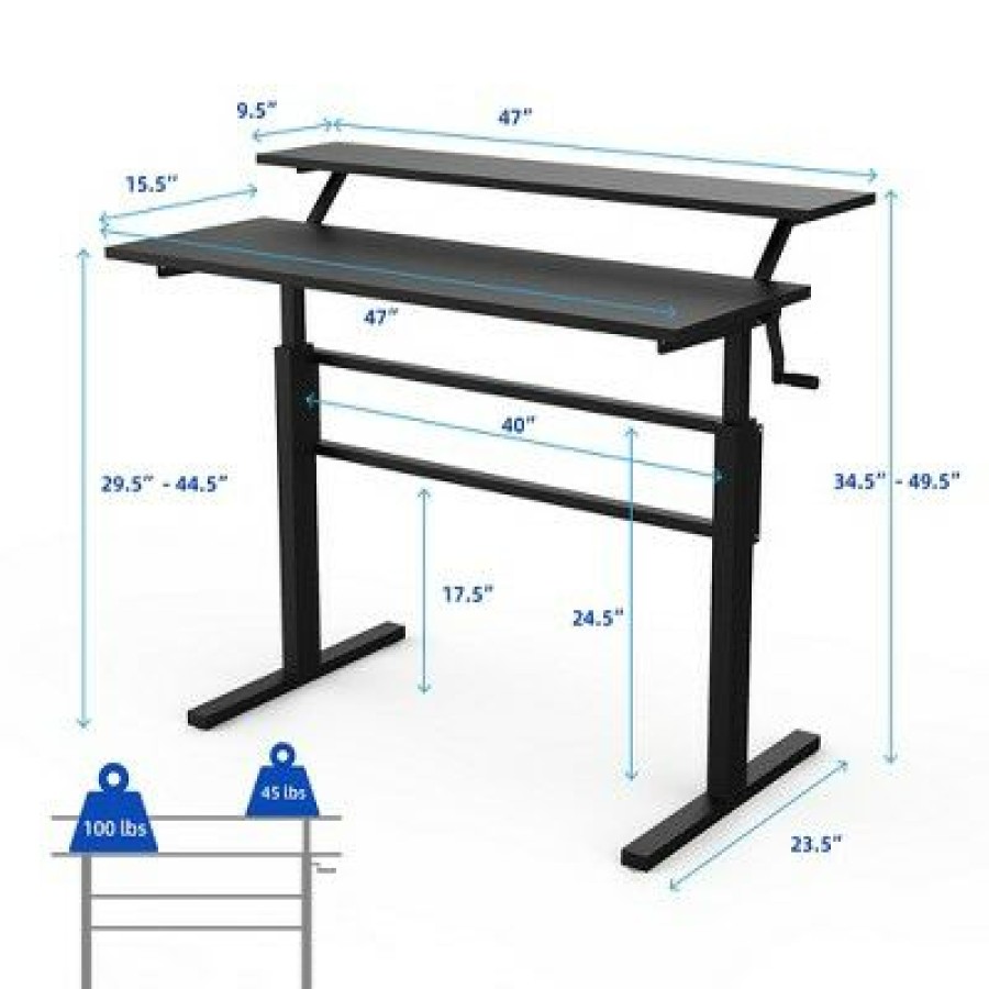 Executive Desks * | Costway Standing Desk Crank Adjustable Sit To Stand Workstation With Monitor Shelf