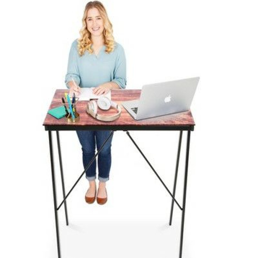 Executive Desks * | Joy Glass Standing Desk 31" Modern Multifunctional Table Wood Grain Print Stand Steady