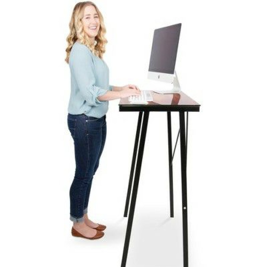 Executive Desks * | Joy Glass Standing Desk 31" Modern Multifunctional Table Wood Grain Print Stand Steady