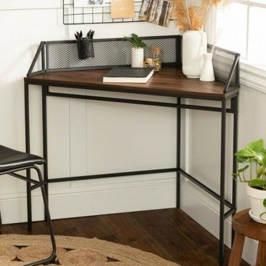 Corner Desks * | Urban Industrial Corner Desk With Pen Storage Saracina Home