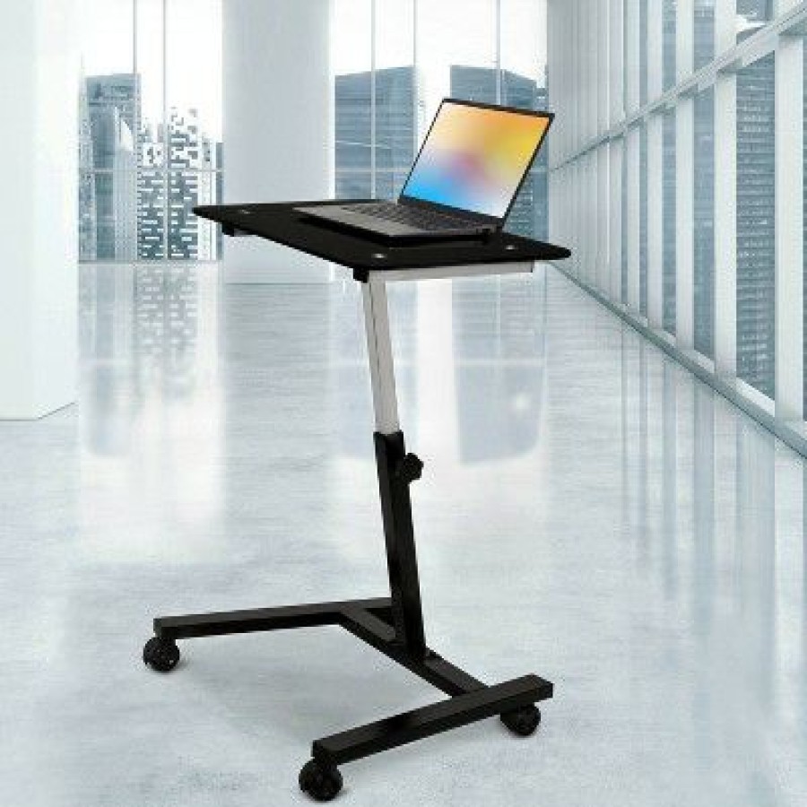 Computer Desks * | 23.6 Tempered Glass Adjustable Height Mobile Laptop Desk Cart Seville Classics