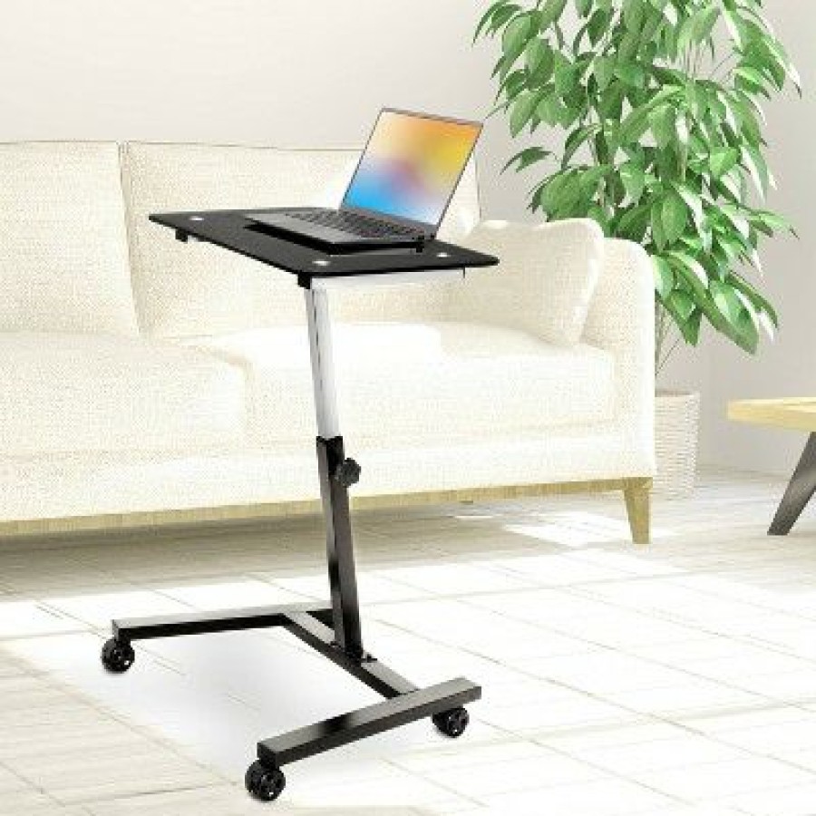 Computer Desks * | 23.6 Tempered Glass Adjustable Height Mobile Laptop Desk Cart Seville Classics