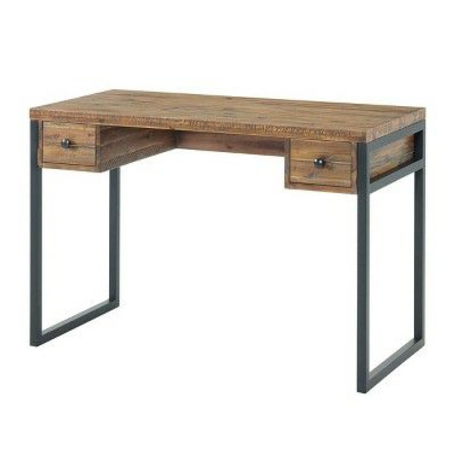 Executive Desks * | 48" Claremont Rustic Wood And Metal Desk Colonial Brown Alaterre Furniture