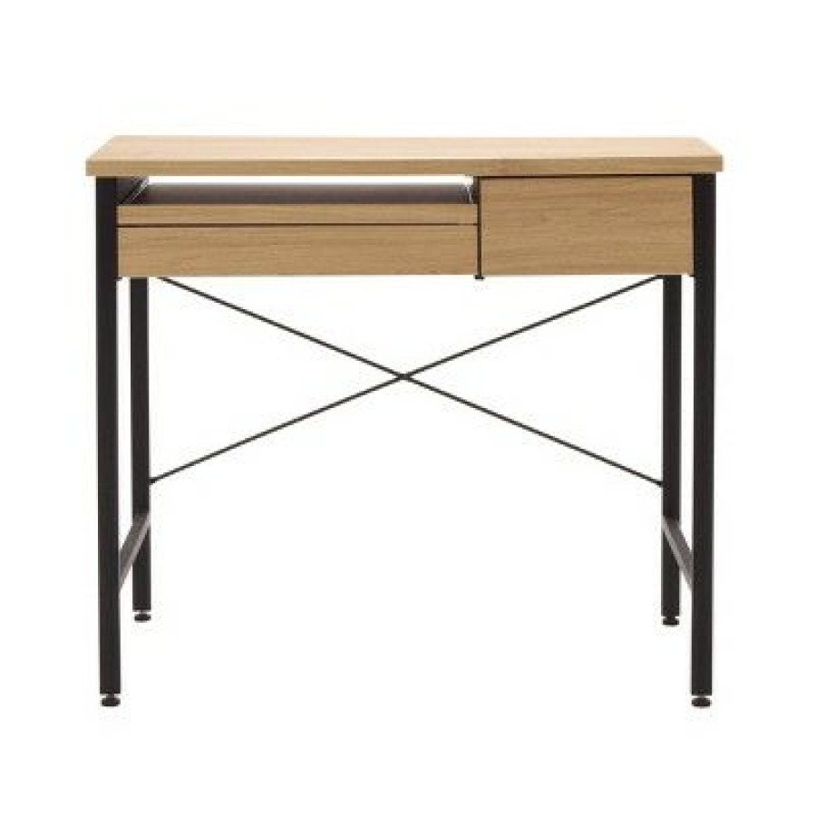 Executive Desks * | Ashwood Compact Home Office Desk With Drawers In Ashwood/Black Studio Designs