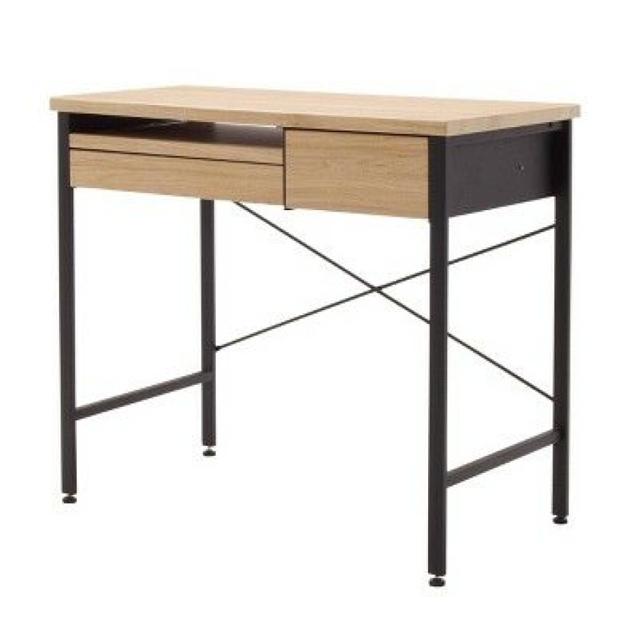 Executive Desks * | Ashwood Compact Home Office Desk With Drawers In Ashwood/Black Studio Designs