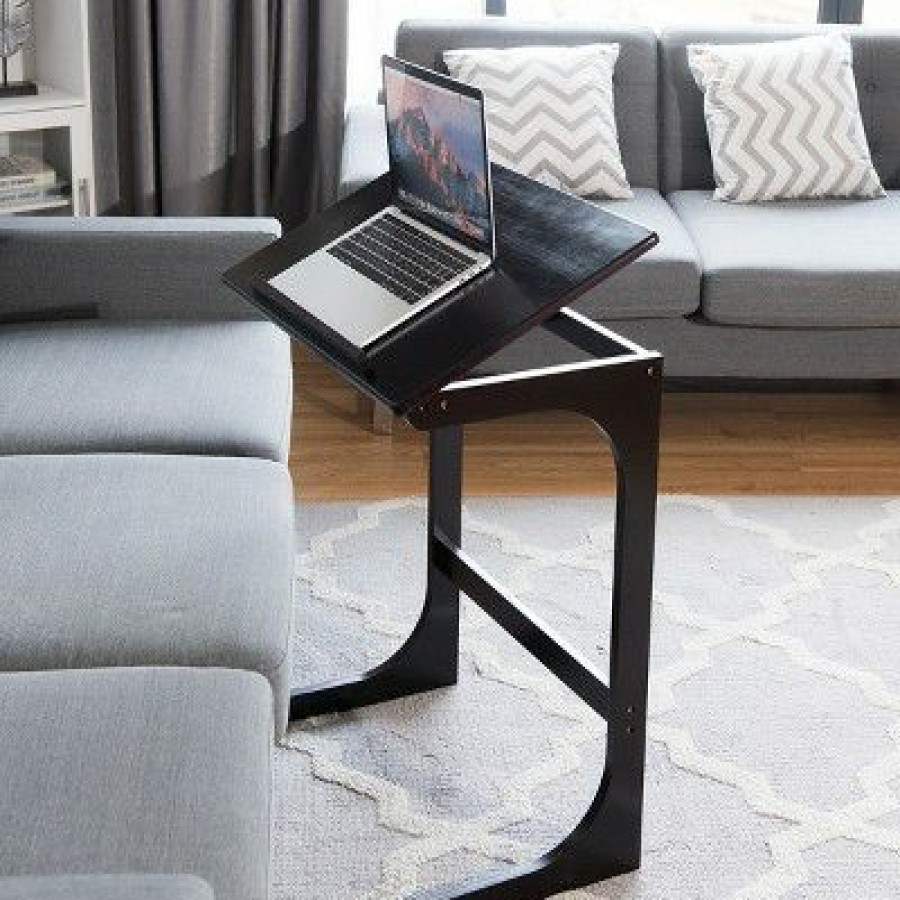 Corner Desks * | Costway Adjustable Tv Tray C-Shape Sofa Couch End Table Laptop Desk W/Tilting Top Bamboo