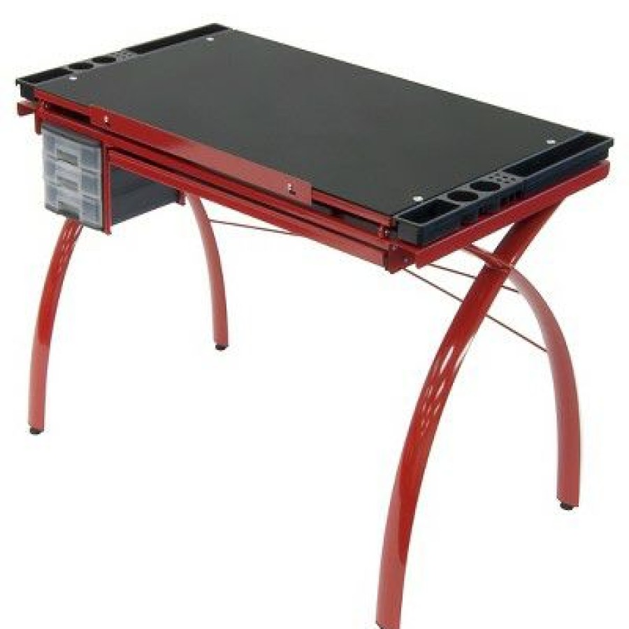 Drafting Tables * | Canvas & Color Adjustable Craft Station Red/Black Glass Studio Designs