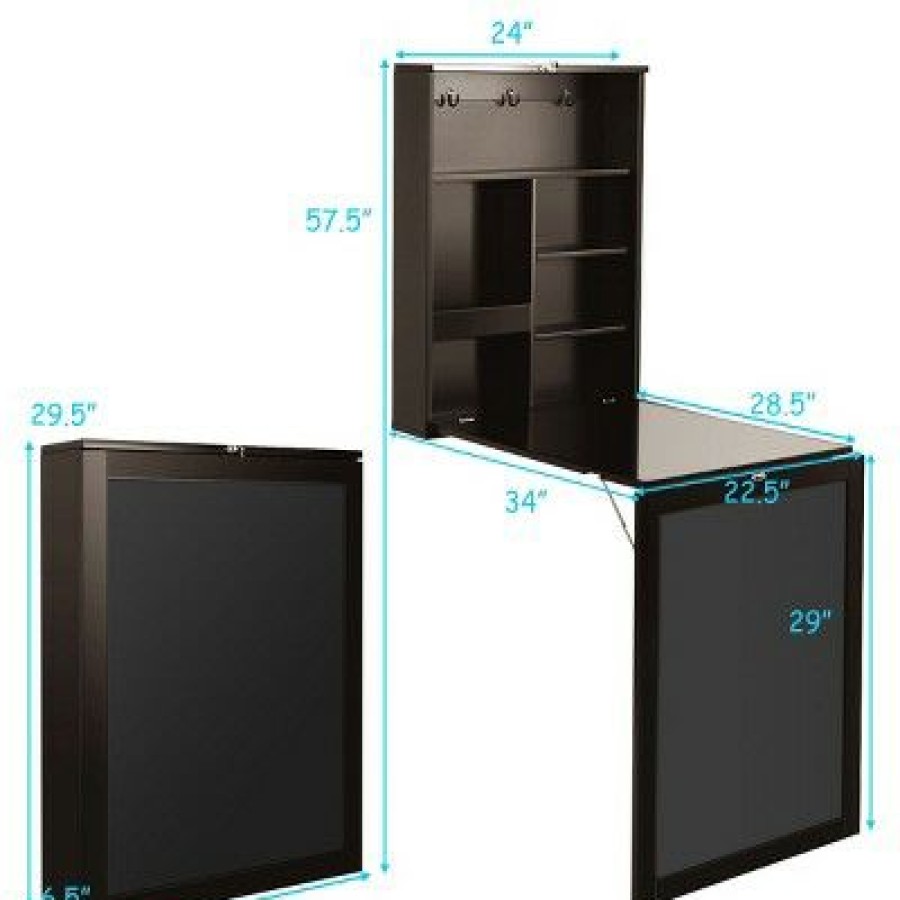 Executive Desks * | Costway Wall Mounted Table Fold Out Convertible Desk With A Blackboard/Chalkboard Brown