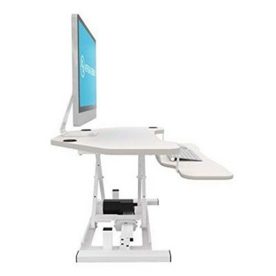 Executive Desks * | Versadesk 36 Inch Power Pro Corner Electric Powered Ergonomic Standing Desk Converter Riser With Spacious Tiers And Mouse Tray, White