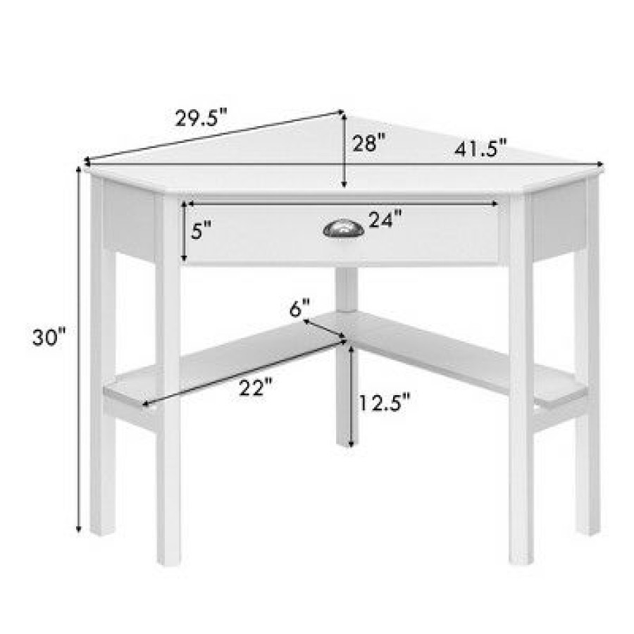 Corner Desks * | Costway Corner Computer Desk Laptop Writing Table Wood Workstation Home Office Furniture White