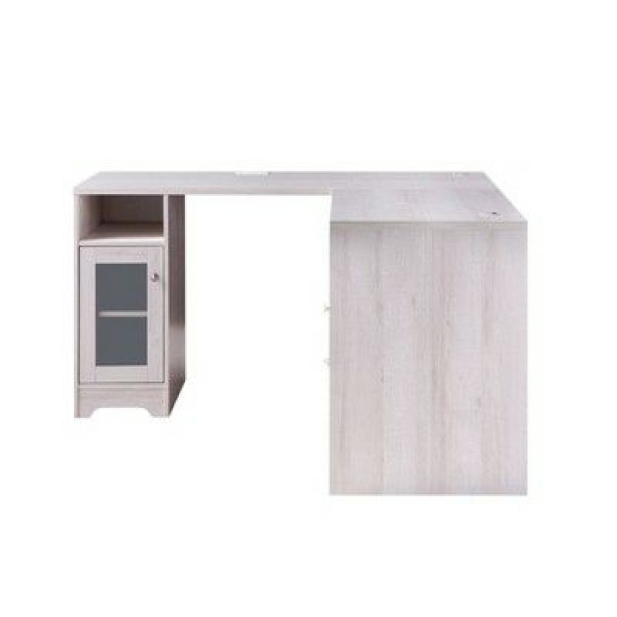 Corner Desks * | Ghally Locking Drawer L-Shape Desk With Usb Ports White Oak Mibasics