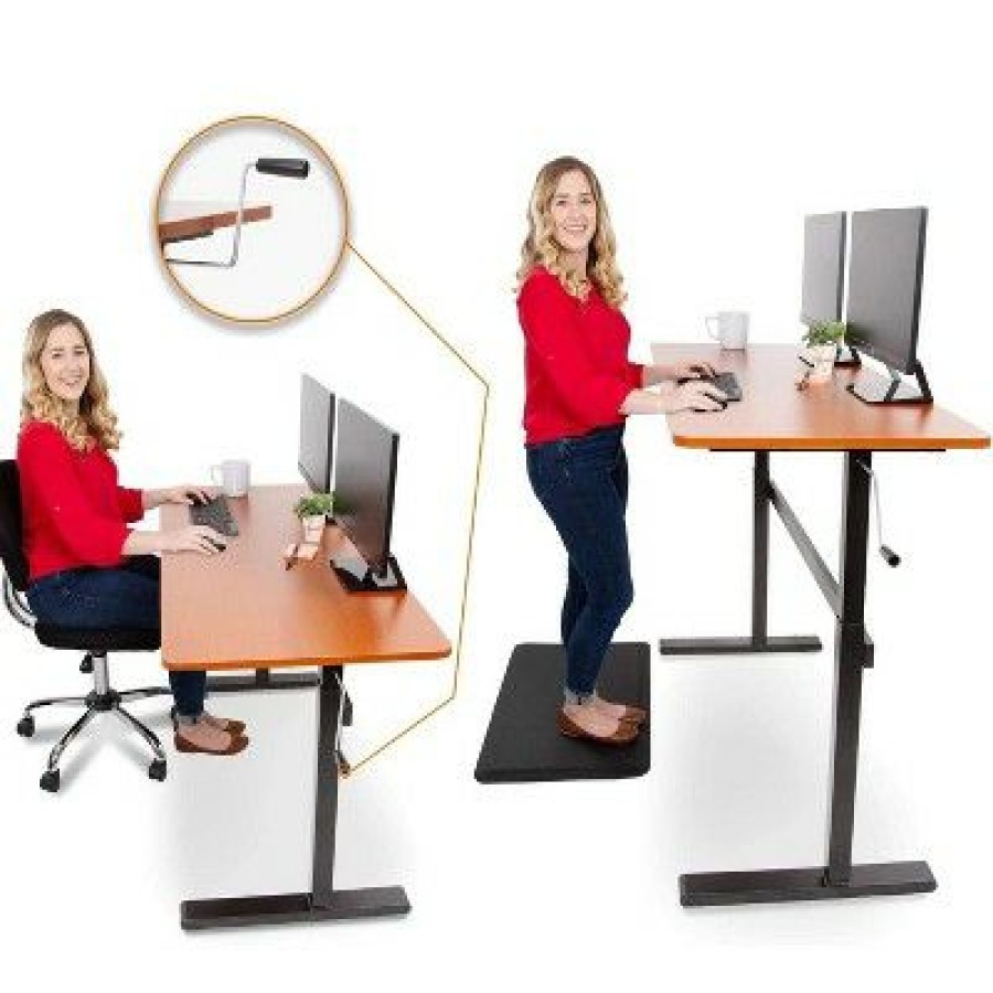 Executive Desks * | Tranzendesk Standing Desk 55 Manual Height Adjustable Workstation Cherry Stand Steady