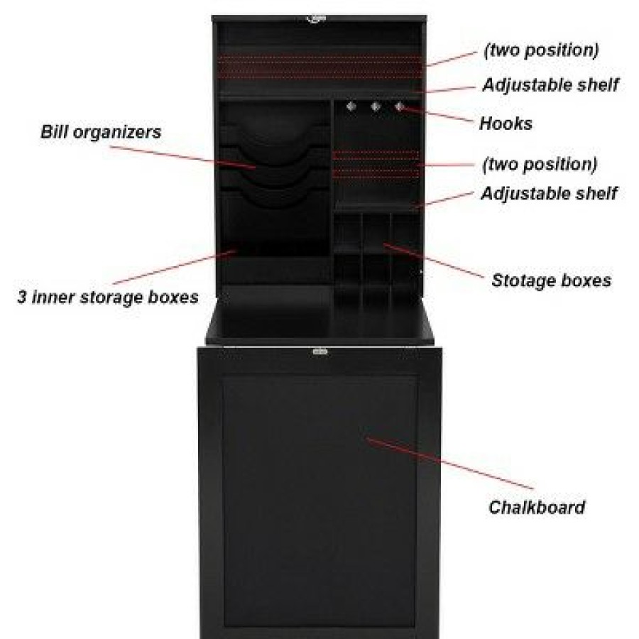 Executive Desks * | Costway Wall Mounted Table Convertible Desk Fold Out Space Saver Chalkboard Black