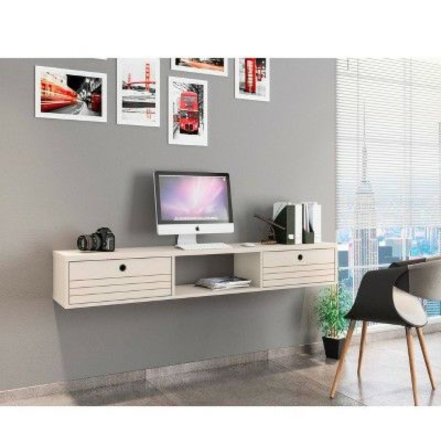 Executive Desks * | Liberty Floating Office Desk Off White Manhattan Comfort