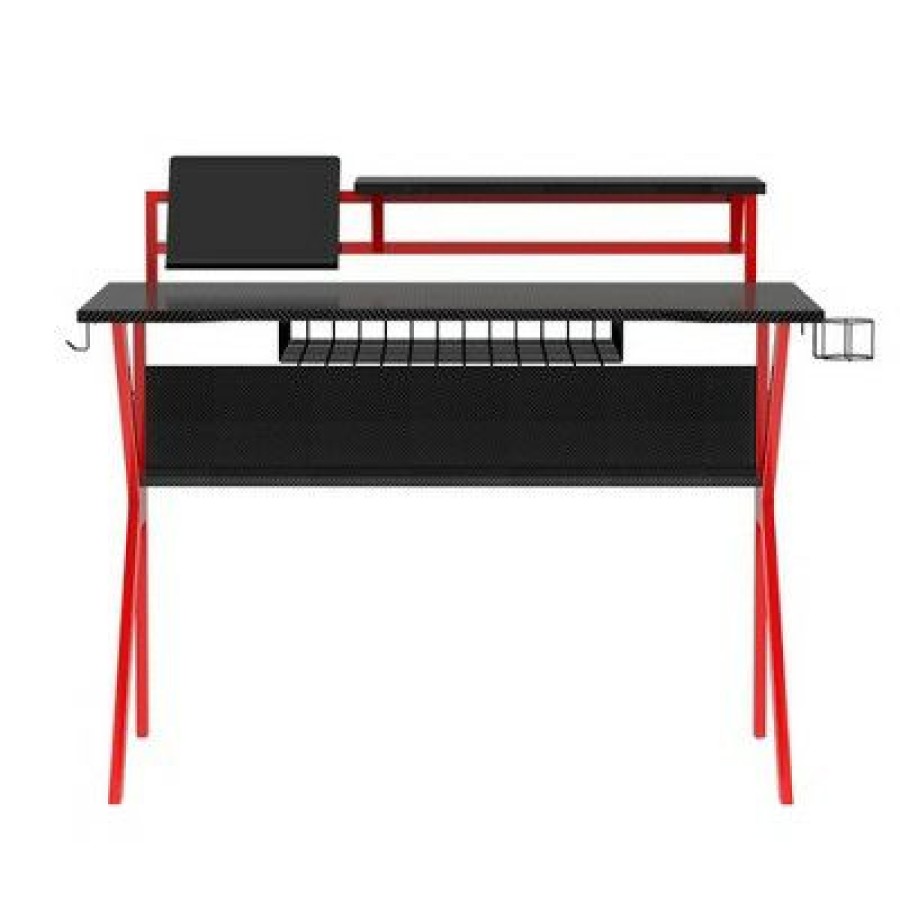 Computer Desks * | Pvc Coated Ergonomic Metal Frame Gaming Desk Black/Red The Urban Port