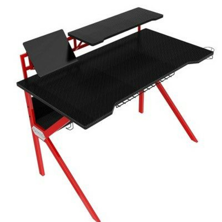 Computer Desks * | Pvc Coated Ergonomic Metal Frame Gaming Desk Black/Red The Urban Port