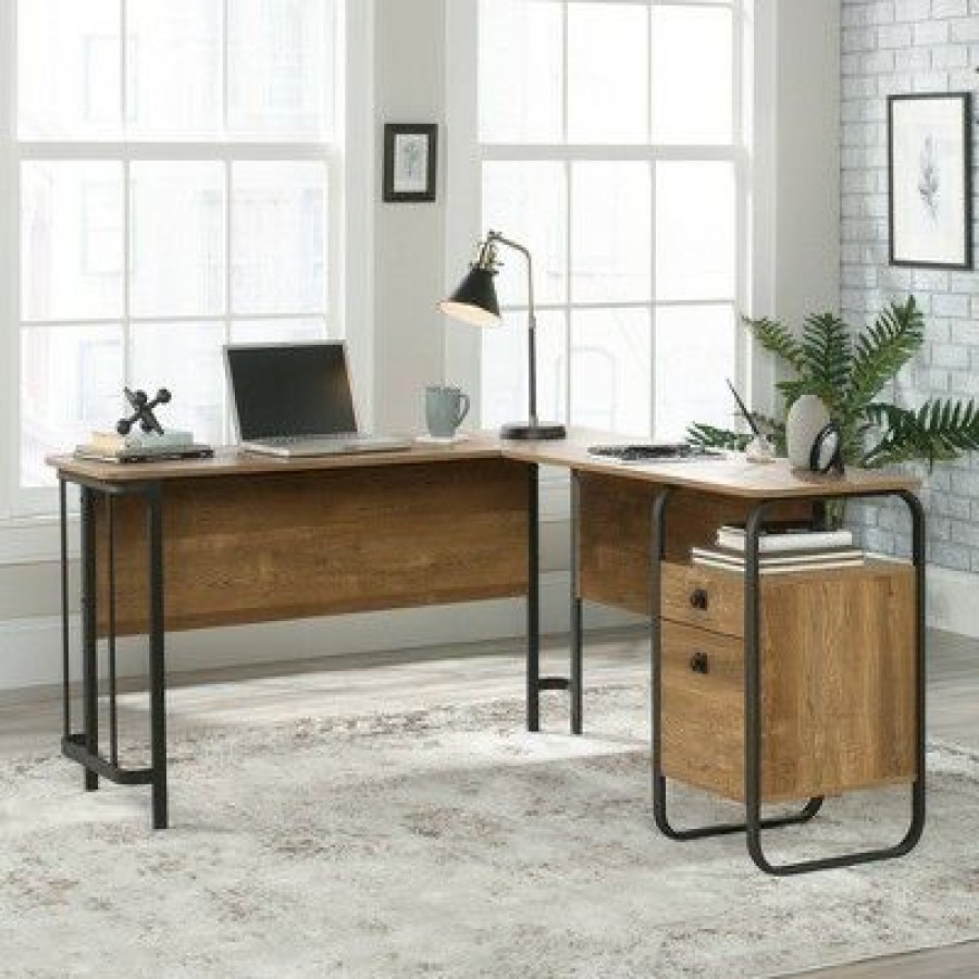 Executive Desks * | Station House L-Shape Desk Etched Oak Sauder