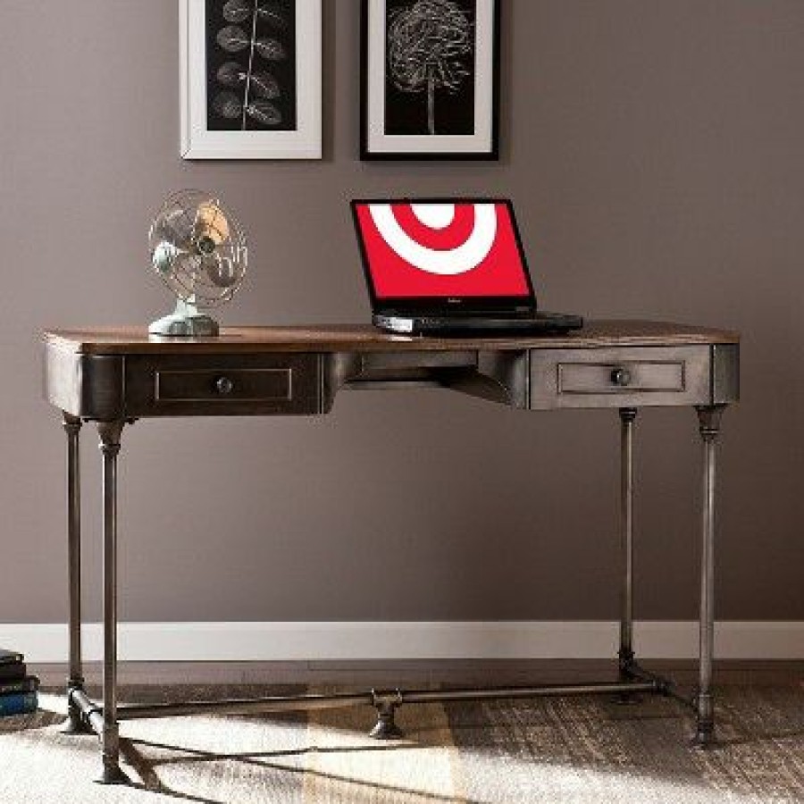 Executive Desks * | Southern Enterprises Elmore 2 Drawer Wood/Metal Writing Desk Tobacco Aiden Lane