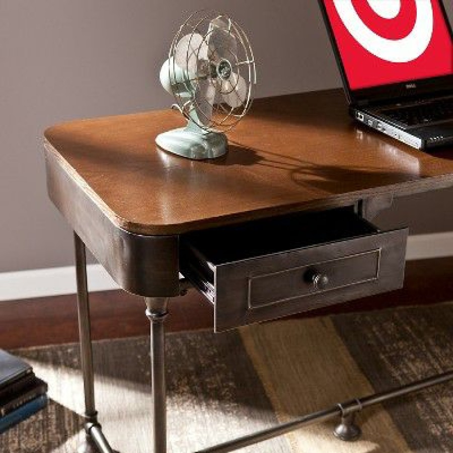 Executive Desks * | Southern Enterprises Elmore 2 Drawer Wood/Metal Writing Desk Tobacco Aiden Lane