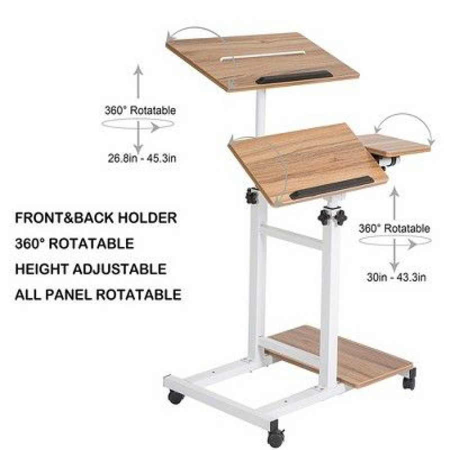 Executive Desks * | Sdadi S092Wfdt Mobile Standing Desk Sofa Desk Overbed Table 3 In 1 Multifunctional Desk With Monitor Lock &Pc Case Shelf, Dark Grain