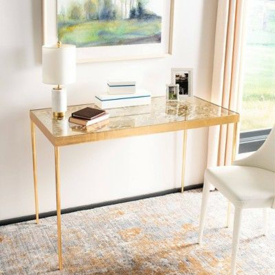 Executive Desks * | Leilani Palm Leaf Desk Gold Leaf Safavieh