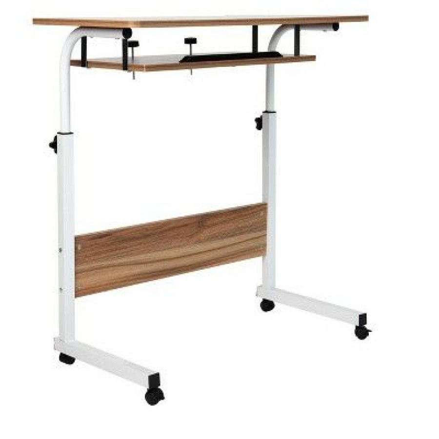 Computer Desks * | Mind Reader Adjustable Height Rolling Laptop Desk With Pull Out Shelf, White, Wood