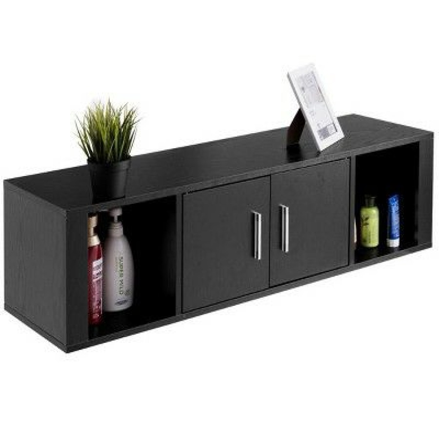 Executive Desks * | Costway Wall Mounted Floating Desk Hutch Wall Shelf Cabinet Storage Shelves 2 Door