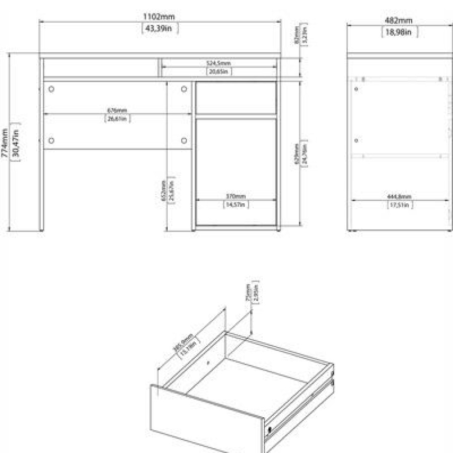 Executive Desks * | 1 Drawer 1 Door Desk In Brown Tvilum