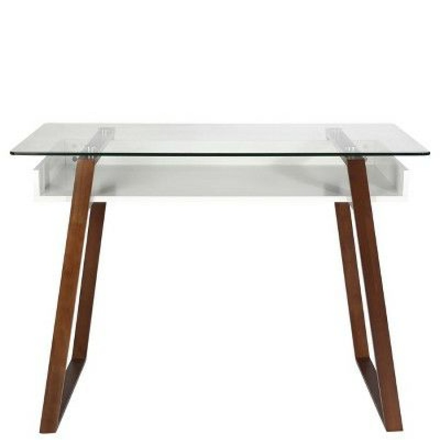 Executive Desks * | Poly & Bark Houston Glass Top Desk Walnut Poly & Bark