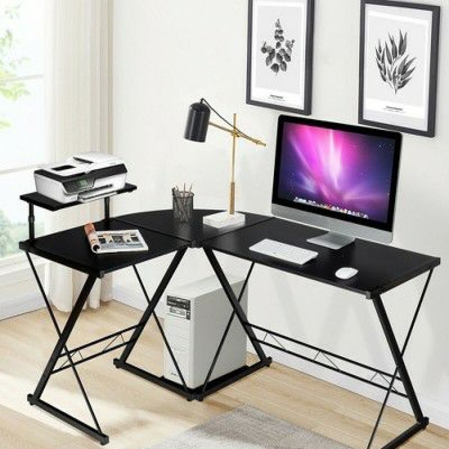 Executive Desks * | Costway 58" X 44" L-Shaped Computer Gaming Desk W/ Monitor Stand & Host Tray Home Office