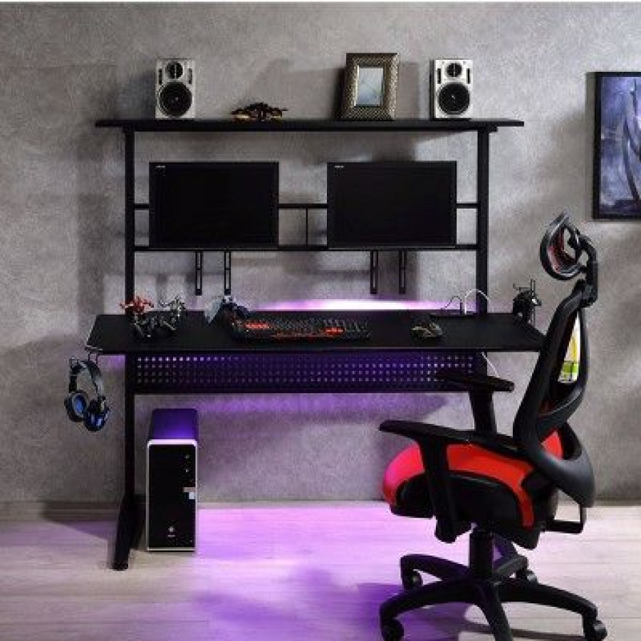 Computer Desks * | Canzi Gaming Desk With Usb Port Black Acme Furniture