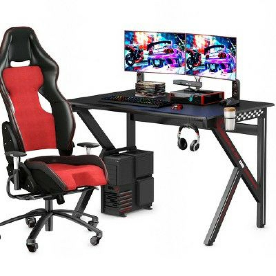 Computer Desks * | Costway Gaming Desk Gamers Computer Table E-Sports K-Shaped W/ Cup Holder Hook Home New